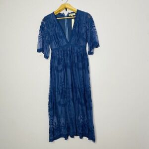 by together Deep V Neck Lace Dress Dark Blue Size L‎